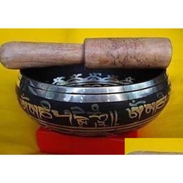 Arts And Crafts 45Quot Tibetan Words Mantra Lucky Buddhism Singing Bowl Hand Hammered Mallet Antique Garden Decoration Sier Brass866 Dhkbz