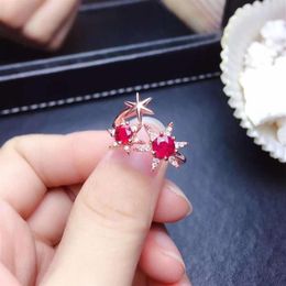 Natural And Real Ruby Ring Silver 925 ring for charm ruby finger Aquamarine women fine Jewelry292B