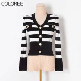 Cardigans Herumn Winter Korean Mody Streetwear 2022 Frauen elegant vneck weiß schwarz gestreifter Pullover lässig gestrickt Strickjacke Femme