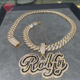 Letter Engraved Name 3In And Chain Iced Out D Gra Moissanite Jewellery Men Sier Hip Hop Necklace Pendant