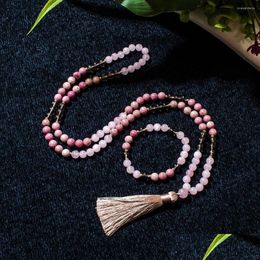 Pendant Necklaces 8Mm Rhododenite Rose Quartz Beaded 108 Mala Necklace Meditation Yoga Prayer Japamala Suit Tassel For Women Drop De Dhjyy