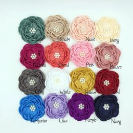 16Pcs/lot DIY Handmade Headband Hairband Hair Clip Sash Satin Flower Matching Pearls Layered Flower Baby Girl Hair Accessories 231229