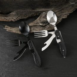 Dinnerware Sets Multitool Outdoor Camping Utensils Portable Stainless Steel Foldable Spoon Fork Knife Bottle Opener Combo Set Cutlery