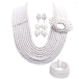 Necklace Earrings Set Fashion 10 Rows White African Nigerian Beads Costume Wedding Bracelet