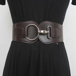 Belts Wide Waistband Women's Elastic Decoration Suit Dress Waist Closing Versatile Genuine Leather Black Seal234B