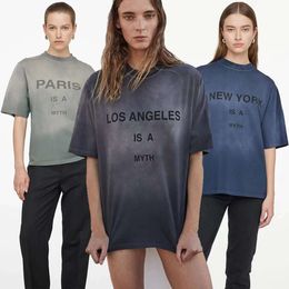 24SS Women's shirts Short sleeved Loose Letter AB Print Stir fried Snowflake Wash Water annie fried Colour Gradient Women's Round Neck T-shirt Top