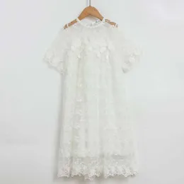 Girl Dresses Lace Girls Dress Summer Flowers Embroidery Kids Children Princess 2023 Baby Wedding Clothes Teen Clothing White #6319