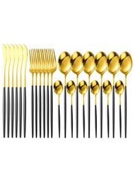 24pcs set black gold dinnerware set 18 10 stainless steel knife fork spoon cutlery set tableware silverware set8971009