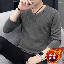 Men's T Shirts 2023 Autumn Winter Fashion Business Casual V-neck Thickened Long Sleeve Button Comfortable Solid Color Bottoming Shirt