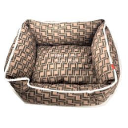 Designer Dog Bed with Classic Letter Pattern Dog Beds for Small Dogs, Dog Sofa Bed Anti-Slip Bottom Calming Pets Bed Breathable Soft Puppy Bed Durable Brown M34