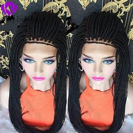 Wigs High quality black Braids Wigs with Baby Hair Braiding hair Heat Resistant Braided Glueless Synthetic full Lace Front Wigs for Bla