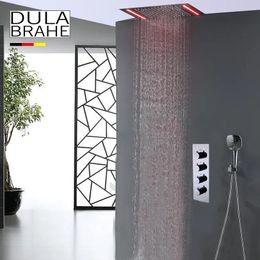 Sets Thermostat Bathroom Shower Faucet Hot And Cold Mixer Set Mixing Shower Valve LED Atomizing And Rain Shower Head Functions