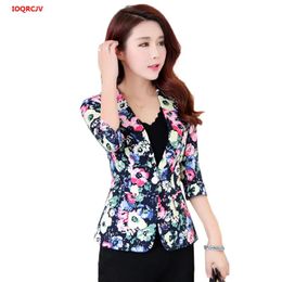 Pants Women Floral Print Blazers Spring Fashion Three Quarter Sleeve Ladies Office Blazers large size Feminino Slim Suit Jacket W892