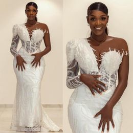 African Arabic Aso Ebi Prom Dresses Illusion Mermaid Lace Evening Dresses Elegant for Black Women Birthday Party Dress Second Reception Gowns Pageant Gown AM297
