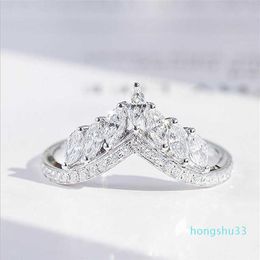 Size 6-10 Luxury Jewellery Real 925 Sterling Silver Crown Ring Full Marquise Cut White Topaz Cz Diamond Moissanite Women Wedding Ban181l