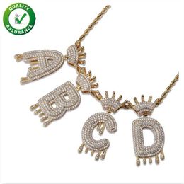 Iced Out Pendant Hip Hop Jewellery Mens Luxury Diamond Vintage Crown English Letter Tassel Pendants with Rope Chain Women Wedding Ac246J