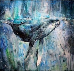 Wall decoration fabric poster print painting whales artwork Watercolour paint splatter animals paintings Dream Warm colors2518448
