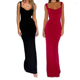 Casual Dresses Satin Bowknot Backless Party Long Dress Women's Sleeveless Cowl Neck Wrap Solid Color Cocktail Formal Gown