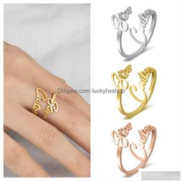 Band Rings Size Customised Ring With English Name Stainless Steel Couple 18K Gold Plating Opening Is Adjustable Drop Delivery Jewellery Dhmq5