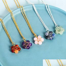 Pendant Necklaces Natural Crystal Rough Round Beads Stone Necklace Star Beaded Flower Gemstone Pendants For Women Drop Delivery Jewel Dhnl6