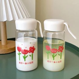 Water Bottles Kawaii Korean Glass Cup Heat Resistant For Coffee Milk Juice Bubble Tea Cute Bottle With Lid BPA Free Gift 400ml
