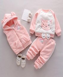 Jumpsuits Winter Children Clothing Sets Baby Girl 3pcs Sports Suits Thick Fleece Hoodies Vest Pants Boys Toddler Cotton Clothes Se6311996