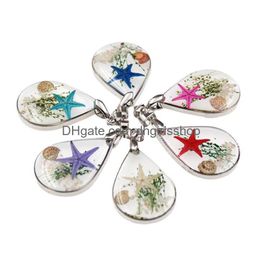 Pendant Necklaces Natural Starfish Specimen Necklace Resin Fashion Accessories With Chain Drop Delivery Jewellery Pendants Dh9Jr