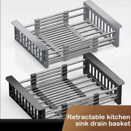 Kitchen Storage Retractable Drain Basket For Sink Washing Fruits And Vegetables Multifunctional Rack