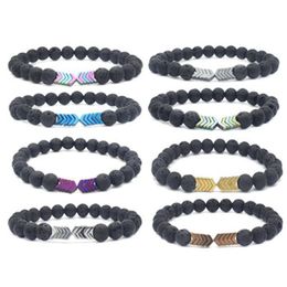 Beaded Lava Stone Strands Bracelets Arrow Natural Black Essential Oil Diffuser Elastic Bracelet Volcanic Rock Mens Fashion Jewellery D Dh6Km