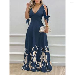 Casual Dresses Y2K Foam Bead Strap Sleeve Printing V-neck Dress Slim Fits Summer Maxi Women Short High Waist Full Length Party