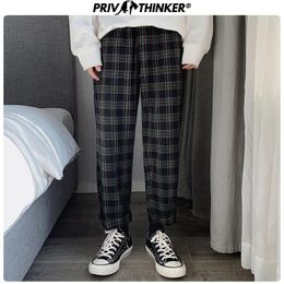 Pants Privathinker 2022 New Fashion Man Loose Striped Length Trousers Korean Men Plaid Casual Pants Oversized Streetwear Joggers