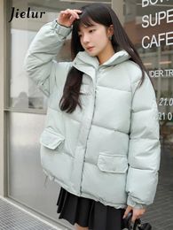 Leather Jielur Korean Style Winter Jacket Women New Loose Short Pink Black Parkas Female Harajuku Bread Jacket Cotton Padded Coat Woman