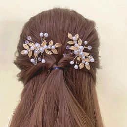 Hair Accessories Retro Flower Leaf Clips Pearl Crystal U-Shaped Ancient Style Wedding Performance Small Hairpin Bridal Headwear