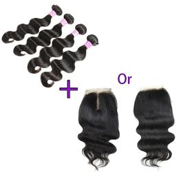 Weaves Brazilian Human Hair 4 Bundles with Closure 100% Unprocessed 8A Body Wave Virgin Hair Bundle Deals Wholesale Remy Human Hair Exten