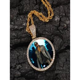 Pendant Necklaces Custom Pos Necklace Fashion Gold Plated Circle Memory Iced Out Mens Hip Hop Jewelry5131635 Drop Delivery Jewelry Pe Dhq4J