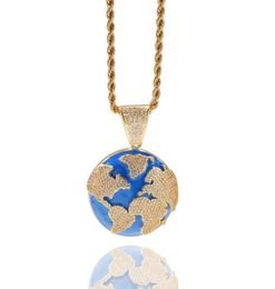 Chains Hip Hop Iced Out Gold Earth World Pendant Necklace Men Women Fashion Map Street Dance Jewelry Gift For Him With Chain3993363