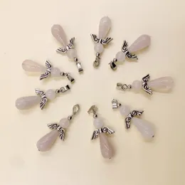 Powder crystal earring accessories pendant necklace stainless steel round bead head angel shaped natural stone amethyst obsidian turquoise round bead pendant