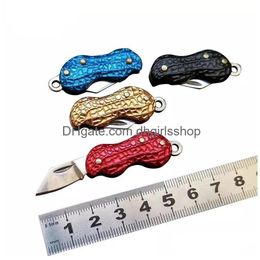 Pendant Necklaces Portable Stainless Steel Folding Knife Necklace Creative Peanut Mini Pocket Key Drop Delivery Jewellery Pendants Dhlze