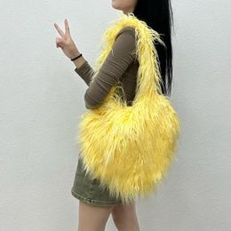 Waist Bags Y2k Cool Girl Peach Heart Plush Bag Women's Imitation Fur Beach Wool Shaped Cute Handbag