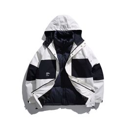 Winter trendy brand simple and thickened standing collar down jacket for couples loose charging down two-piece set