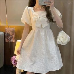 Casual Dresses White Midi Dress For Women Girl Sweet Fairy Y2k Vintage Pleated Clothes Party Fairycore Birthday Korean Fashion 2023