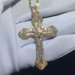 choucong Fashion Big Cross Pendants 5A Cz Gold Filled 925 silver Party Wedding Pendant with Necklaces for Women Men jewelry263M