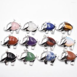 Pendant Necklaces Wholesale 12pcs/ Lot Fashion Vintage Natural Stone Antique Silver Colour Animal Elephant Necklace Pendants Charms Jewellery