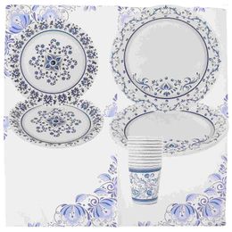 Dinnerware Sets Blue And White Porcelain Theme Party Paper Plates Tissue Birthday Tableware Cups Disposable Supplies Decorative For