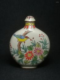 Bottles Collection Vintage Art China Cloisonne Painting Flowers And Birds Snuff