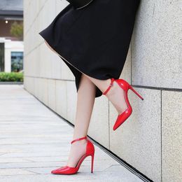 Dress Shoes Comemore Sexy Hollow Sandals Shoe Ladies Pumps Pointy High-Heeled 12cm Ankle Buckle Woman Office Stiletto High Heels