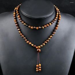Strand 108 Natural Stone Fire Agate Black Onyx Beads Bracelet Necklace Men Multicolor Tiger Eye Women Malachite Prayer Jewelry