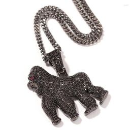 Pendant Necklaces Hip Hop CZ Stone Paved Bling Iced Out Gorilla Animal Pendants For Men Rapper Jewellery Black Gold Silver ColorPend279K