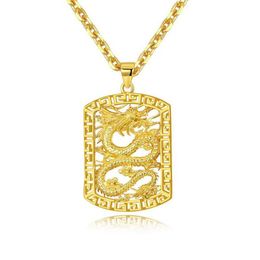 Fly Dragon Pattern Pendant Necklace Chain 18k Yellow Gold Filled Solid Handsome Mens Gift Statement Jewelry234S