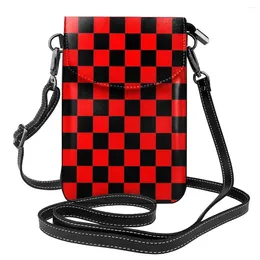 Evening Bags Checkerboard Pattern Shoulder Bag Repeating Red And Black Retro Leather School Student Fashion Purse Xmas Gift